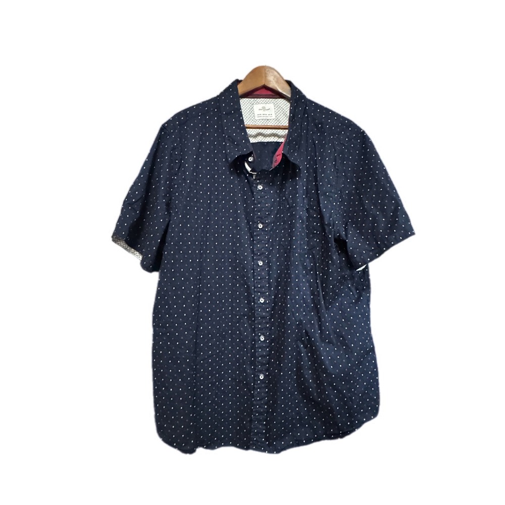 Craft + Flow Button Down Shirt Mens 2XL Navy Blue Excellent‎ Micro Bowtie Print